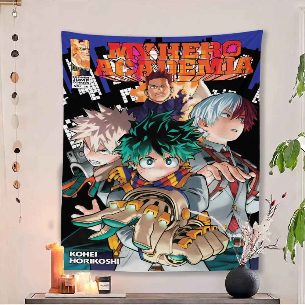 My H-Hero Academia Manga Cover Tapestry, Deku Bakugo Todoroki Wall Hanging, Anime Room Decor for Fans Bedroom Dorm