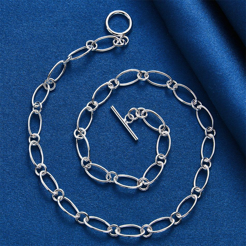 925 Sterling Silver Oval Simple Round Link Necklace Women Fashion Party Favor Wedding Jewelry Accessories