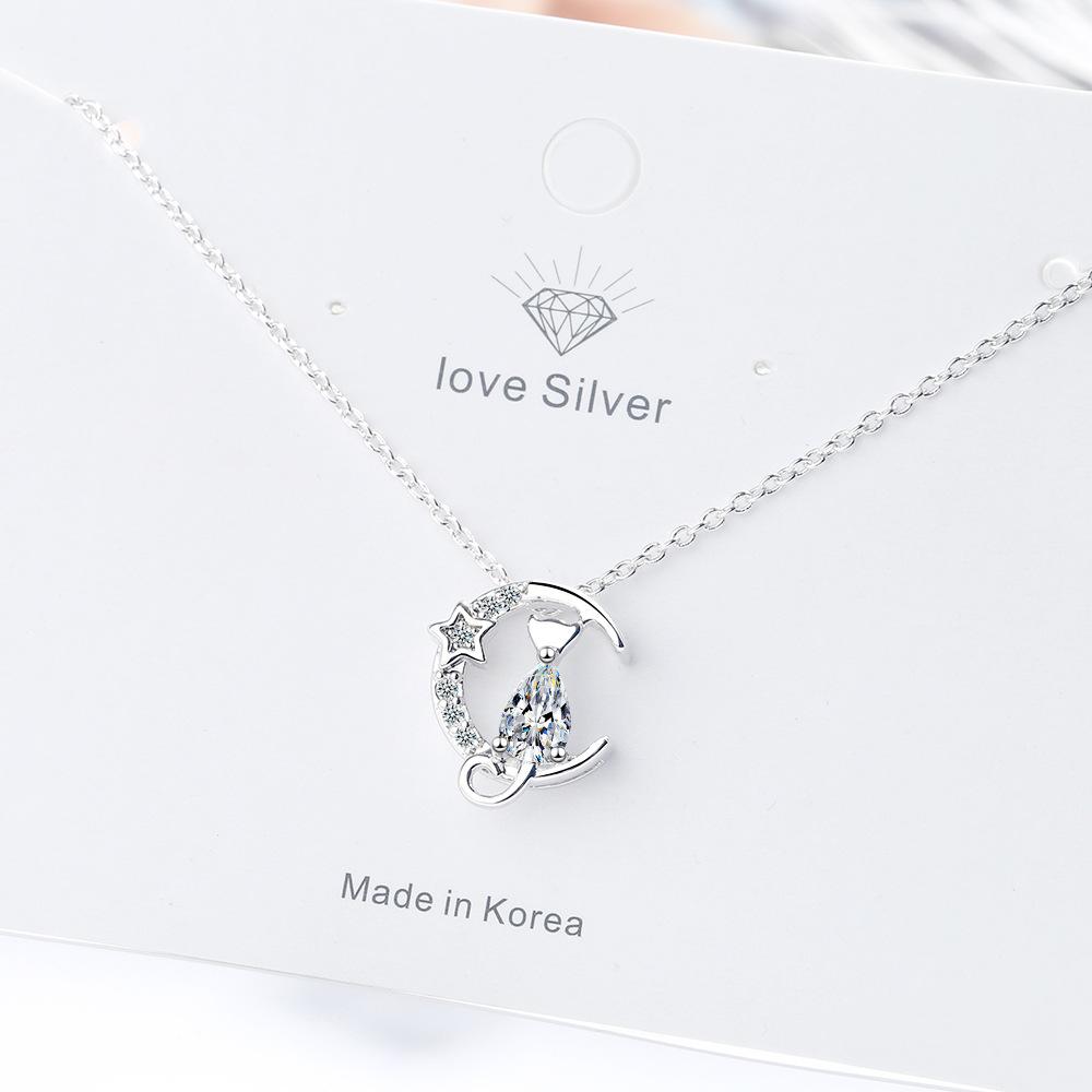 925 Sterling Silver Cat Moon Zircon Women Necklace Wedding Luxury Designer JewelryOffers GaaBou Jewellery