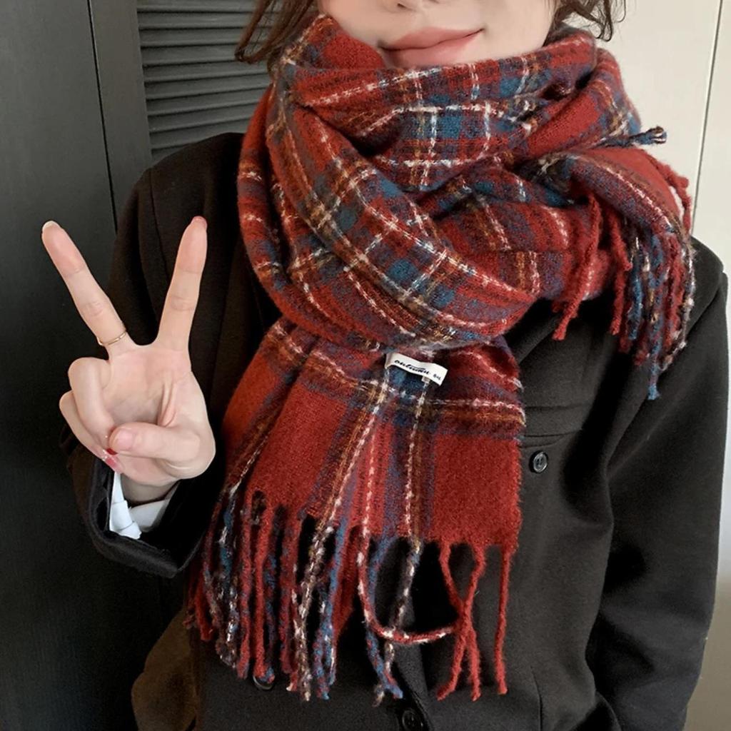 Damen-Winterschal im koreanischen Stil mit Karomuster – warmer Schal aus Kaschmirimitat