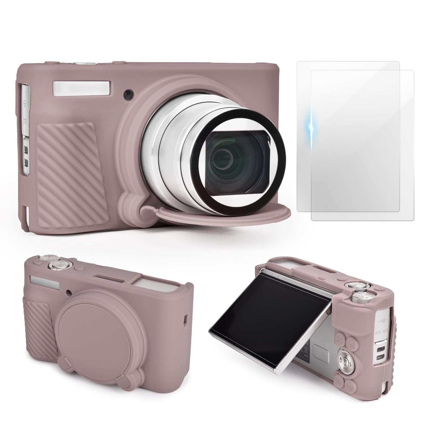 

VOVMOEYA Case Silicone Case Glass Protector Compatible with Canon Silicone Cover for Canon Digital Protective Cover for HS Compact Silicone Case with сірий колір