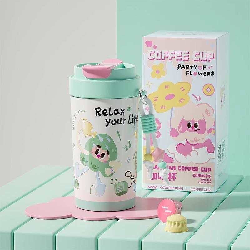 

COOKER KING 420ML Straw Insulated Cup Stainless Steel Coffee Cup Cute Large Capacity Thermos Bottle Cartoon Outdoor Water Cup 420ML зелёный