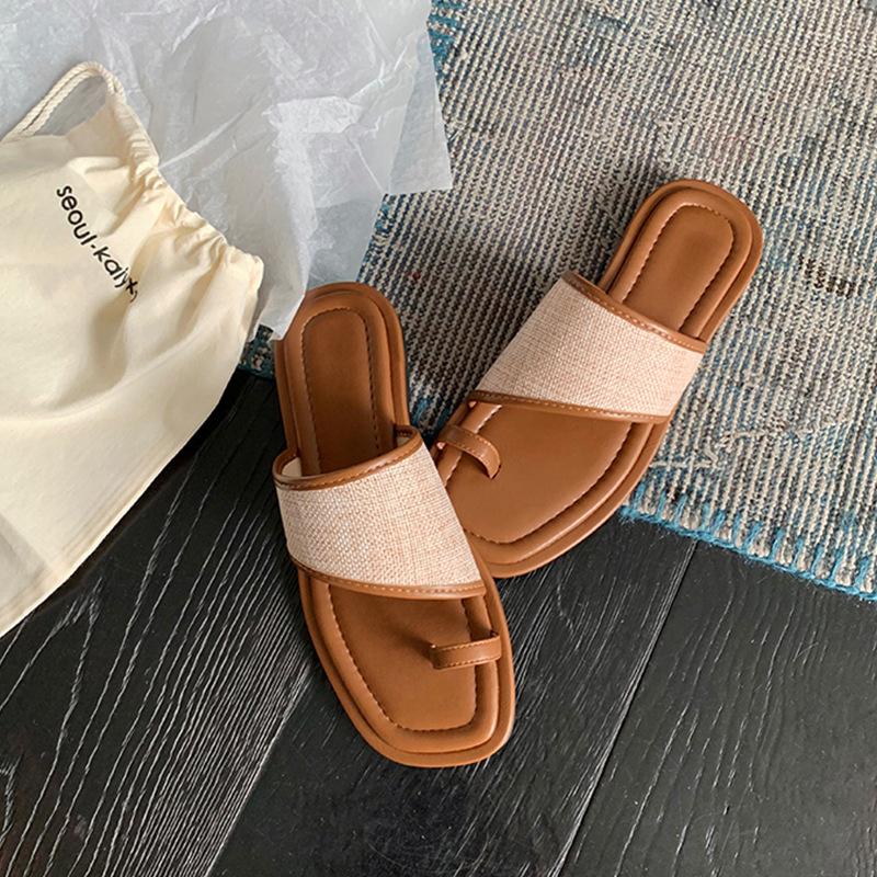 

Grape mother studiolee повседневные летние квадратный носок соломенная вставка плоская подошва шлепанцы женские 2025 новые 39 коричневый