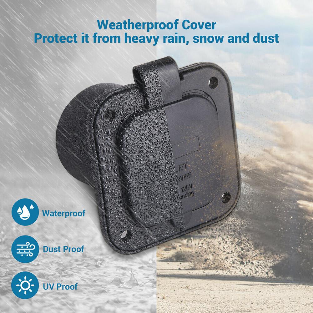 15 Amp Power Inlet Receptacle 15a 125v Waterproof Socket Square US Plug Rv Plug Socket Nema 5-15p Connector