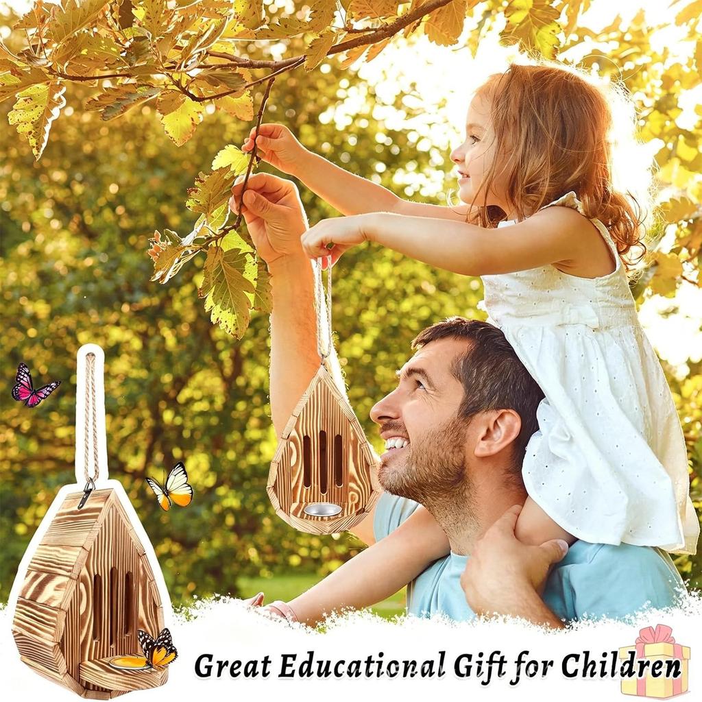 Butterfly Feeder For Garden Wooden Weather-Resistant Hangable Butterfly House Garden Decor For Backyard Balcony Yard Wedding
