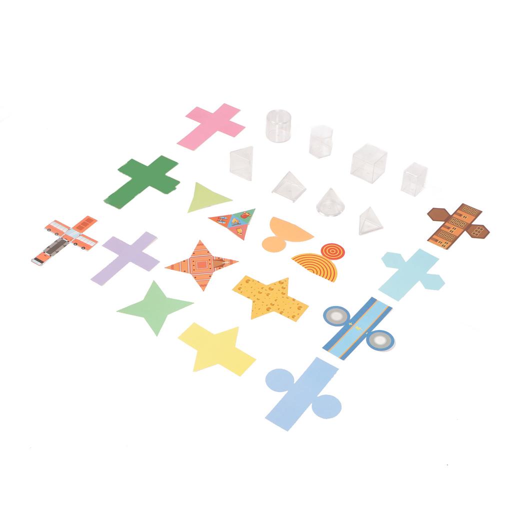 8Pcs Clear Geometric Models with Folding Geometric Card Paper Educational 3D Shapes Transparent