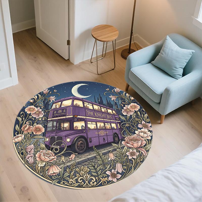 Flower Building,Round Area Rug,Carpet Rug for Living Room Bedroom Sofa Playroom Decor,Non-slip Floor Mat