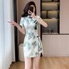 Korean Version of Chic Summer New Improved Cheongsam New Chinese Jacquard Printing Fringed Dress Shorts Two-piece Set