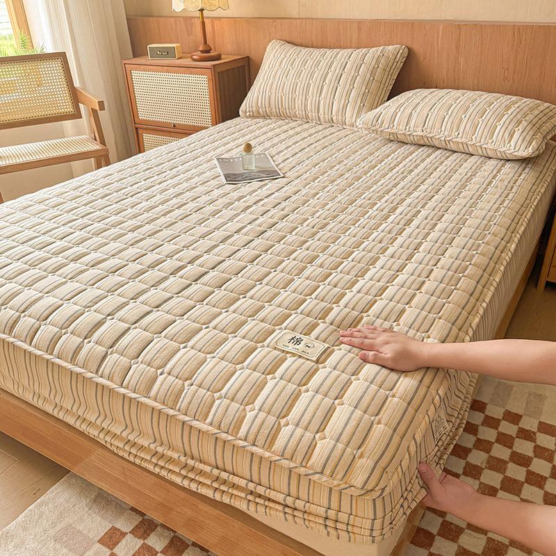 Klasse A Reine Baumwolle Gewaschene Baumwolle Baumwolle Einzel-Spannbettlaken Verdickte gesteppte Bettdecke Matratzen-Schutzbezug Abdeckung Staubdicht und Rutschfest