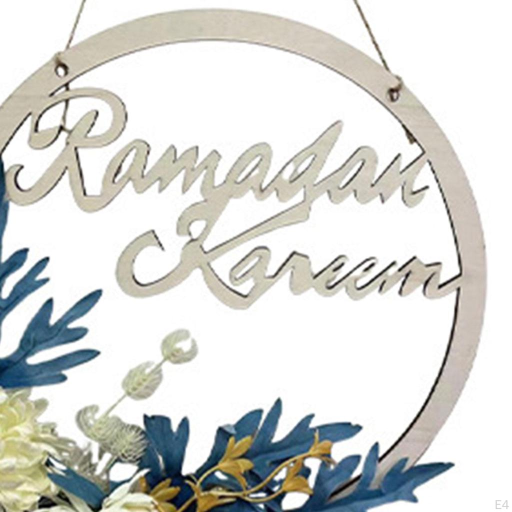 Eid Ramadan Mubarak Wreath Artificial AL Fitr 30cm Wooden Hanging Sign for Porch