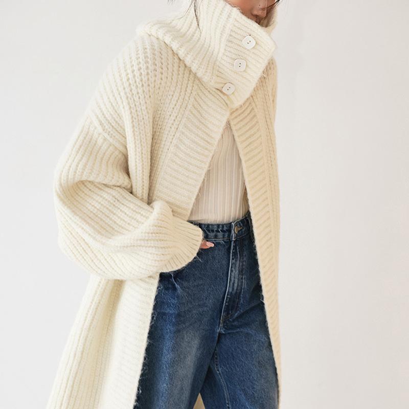 Herbst Frühling Cardigan Mäntel Damen Unifarben Langarm Locker Vintage Gestrickt Sanft Knöchellang Temperament Damen Streetwear