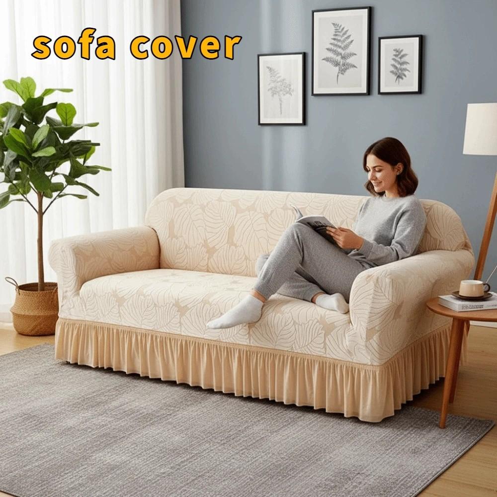 2/3 Seat Stretch Couch Cover All-inclusive Elastic Sofa Seat Cushion Cover Leaf Print With Skirt Corner Sofa Slipcover