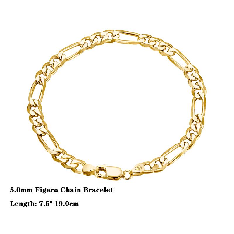 ORSA JEWELS Italian 925 Sterling Silver Men Bracelet 5.0mm Diamond-Cut Figaro Chain Bracelet for Women Wide Thick Bracelet SB66