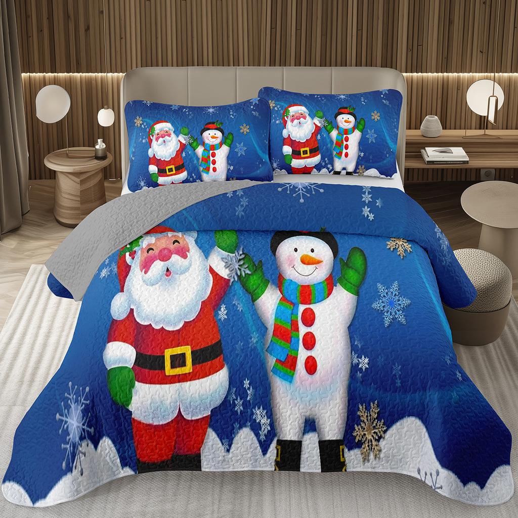 Merry Christmas Coverlet SetLovely Snowman Bedspread Twin Size for Boys Girls Dorm Room Winter Theme Cartoon Style Quilt Set