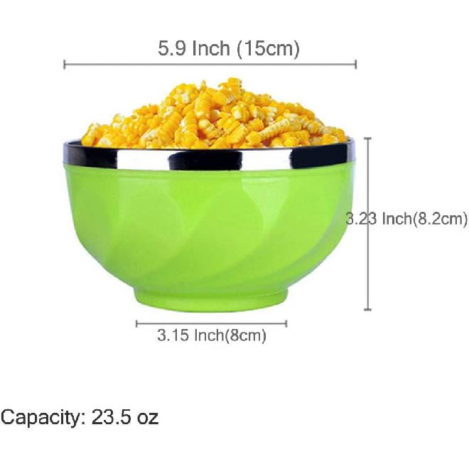6 Pack Colorful Stainless Steel Bowls,5.9 Inch Double Walled 23 Oz Heat Insulation Anti-fall Anti-scalding Kids Rice,Soup,Noodles,Salad Bowl (23 Oz),
