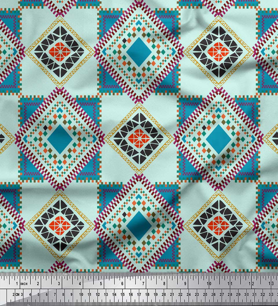 

Тканина Soimoi Blue Japan Crepe Satin Квадратна швейна тканина з геометричним принтом, метр 42 дюйма 42 Inch Wide - Poly Crepe зелений