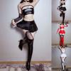 Sexy Lingerie Set Top Kit Hollow Medium Stretch Patent Leather Pleated Skirt Sleeveless Suit for Home Hotel Sleep