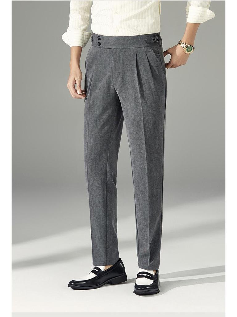 Men's Trendy Paris Buckle Adjustable High-Waisted Non-Iron Straight-Leg Dress Trousers