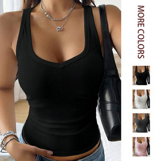 2026 Summer V-neck Crossover Button Vest T-shirt for Women