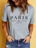 PARIS France Casual Crew Neck T-Shirt - Geometric Pattern Regular Length Summer Wear Soft and Comfortable