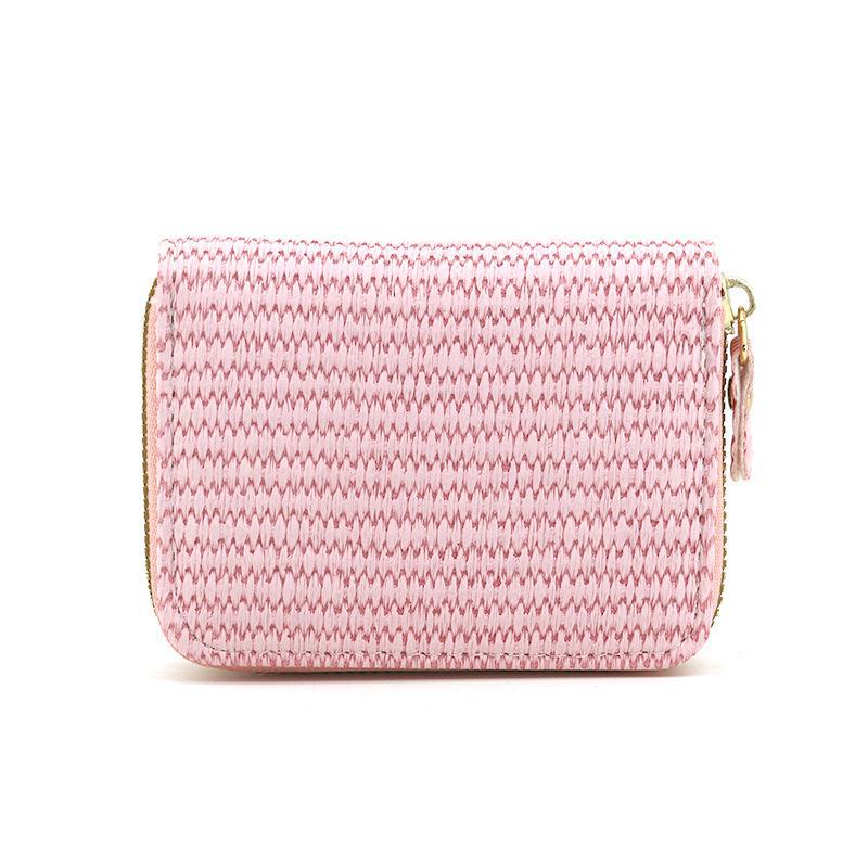 

Визитница с соломенным узором: Женский кошелек в корейском стиле, большой емкости, на молнии, с защитой от размагничивания, подходит для студентов и мужчин светло-розовый