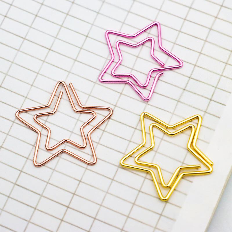 Electroplated Pentagram Paper Clips - Multicolored Metal Office Stationery for File Organization