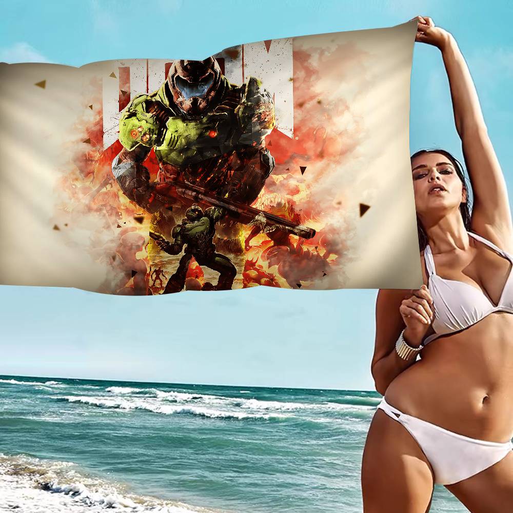Shooting Game D-Doom Beach Towel Colorful Bath Towels For Girl Microfiber Quick Dry Custom Sand Free Beach Yoga Spa Gym Pool