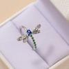 925 Sterling Silver Dragonfly Rings for Women Blue Green CZ Daily Wear Statement Girls Ring Birthday Gift New Trendy Jewelry