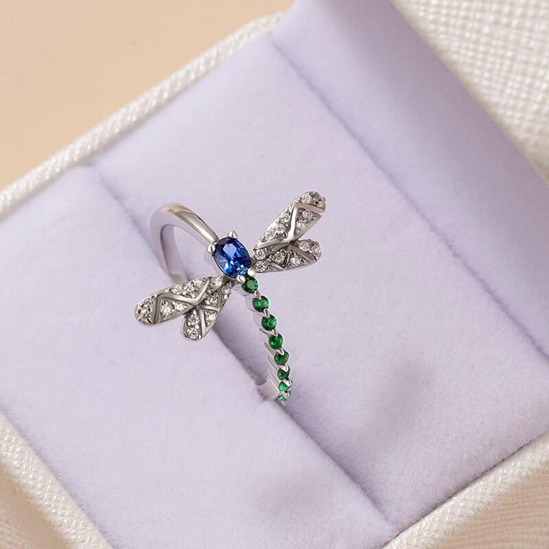 925 Sterling Silver Dragonfly Rings for Women Blue Green CZ Daily Wear Statement Girls Ring Birthday Gift New Trendy Jewelry
