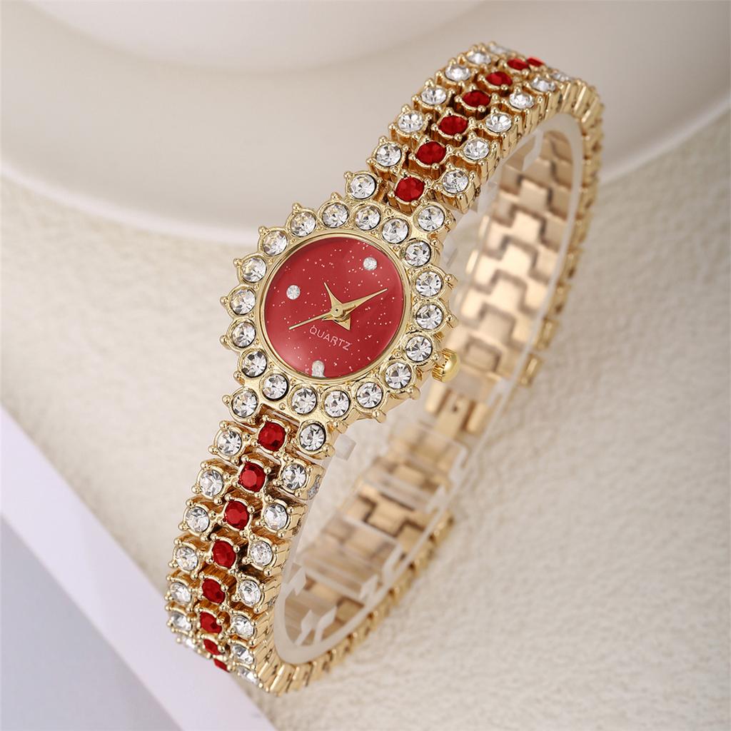 Golden Luxury Watch Women Ring Necklace Earring Rhinestone Fashion Wristwatch Casual Ladies Bracelet Watches Jewelry Set