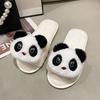 Cartoon Panda Herbst- und Winter-Baumwollpantoffeln Haushalt Niedliche Indoor-Plüschpantoffeln Rutschfeste Flache Sohle Flauschige Einwort-Pantoffeln