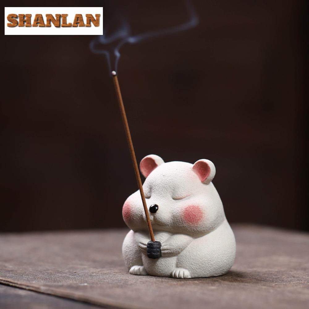 Yixing Zisha Little Fat Mouse Incense Stick Tea Pet Retro Flowerpot Landscaping Tea Figurine Play Toys Tea Statue Ornaments Gift
