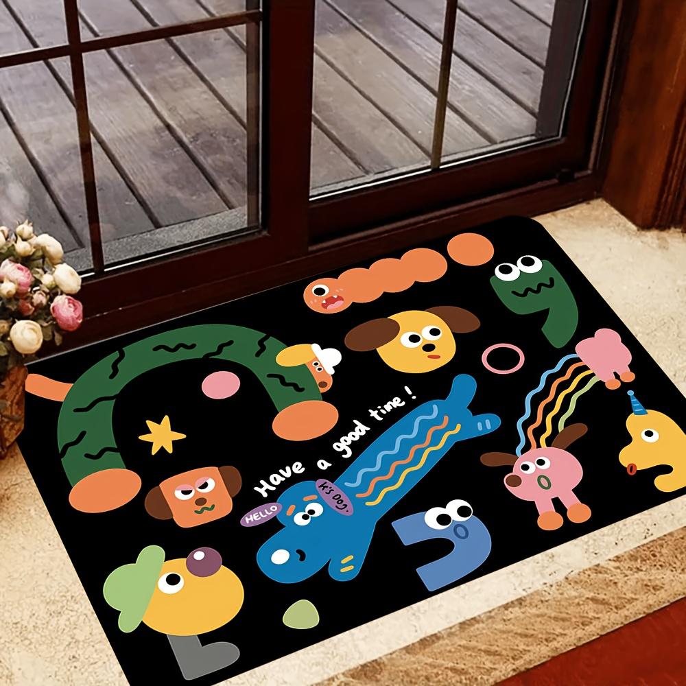 Colorful cartoon animal letters Flannel-printed floor mats has non-slip function is suitable entrances bathroom welcome carpets