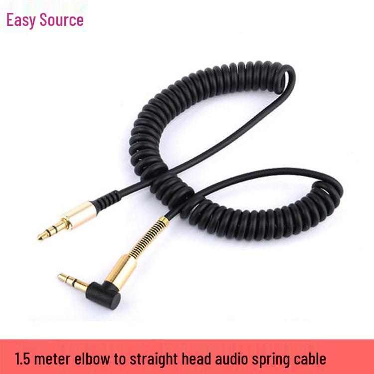 Retractable 1.5m AUX Audio Cable 3.5mm Male-to-Male, Elbow To Straight Head for Car Connection.