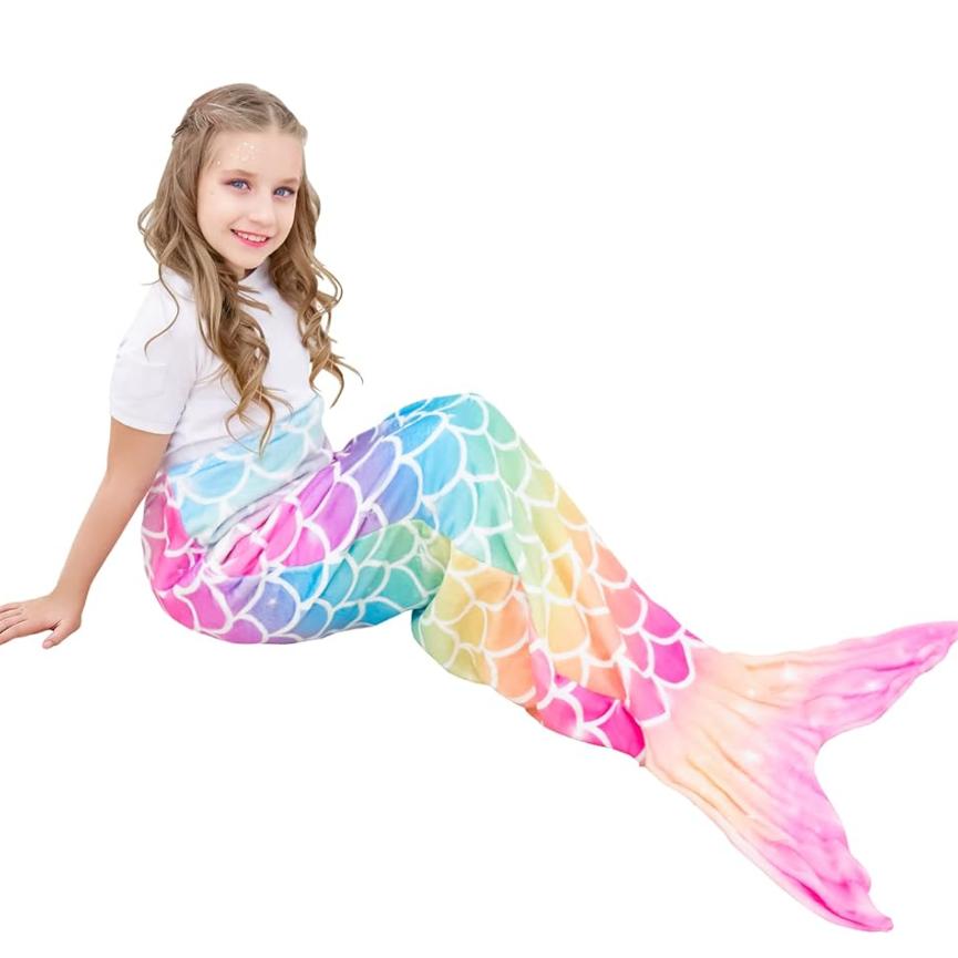 Спальный мешок Русалка Универсальный Мягкий Плед Хвост Русалки Красивый Уютный Радужный Плед Русалки Детский Спальный мешок против сбрасывания A color under 4 years old