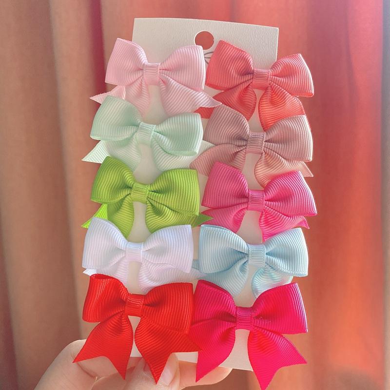 10Pcs/Set Cute Solid Ribbon Bowknot Hair Clips for Baby Girls Handmade Bows Hairpin Barrettes Headwear Kids Hair Accessories