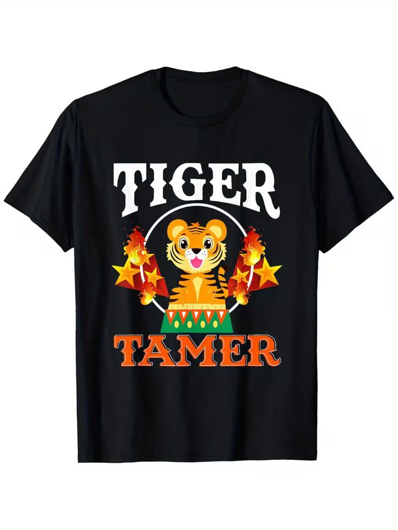 Tiger Trainer Circus Tiger Taming T-Shirt, Loose style new unisex short-sleeved S
