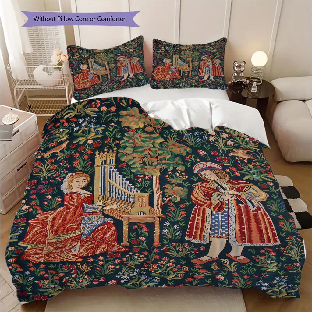 Medieval Court Life and Grape Harvesting Bedding, Duvet Cover, Pillowcase, Home Decoration, Birthday Gift (1 * Duvet Cover+2 * Pillowcase, Coreless)