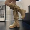 Retro Round Head Wasteland Wind Fringed Knight Boots Women's 2025 New Thick Heel But Knee Thin Pile Boots