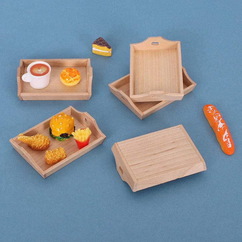 2PCS Dollhouse Miniature Food Tray Set Wood Box for Kids Doll House Kitchen Toy Enhancing Imaginative Play and Fine Motor Skills