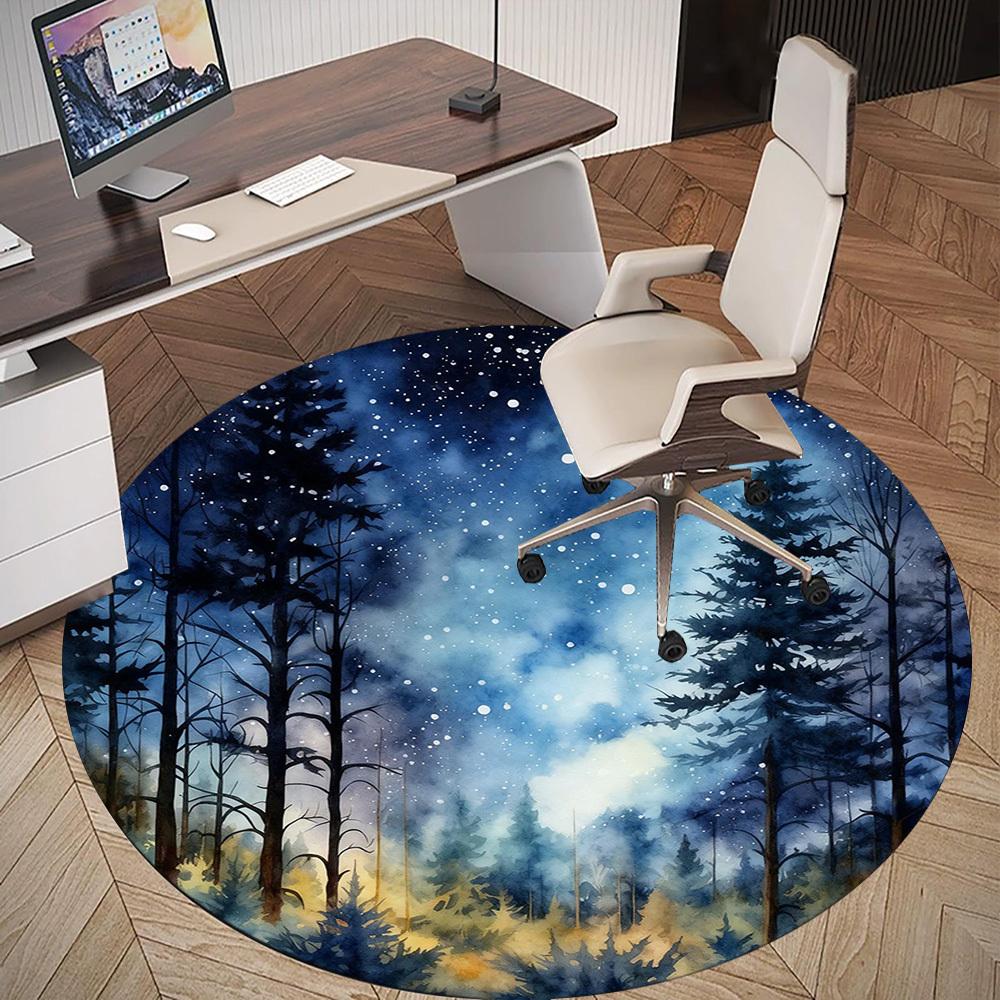 1pc forest night sky Round Chair mat office Area Rug - Non-Slip, Floor Mat for Office, Bedroom, Ideal home decor gift p0105120