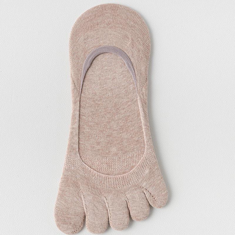 Damen Baumwoll Fünf-Finger Bootssocken: Sommer Dünn, Geruchshemmend, Fersenhaltend, Tief geschnitten, Nahtlos, Unsichtbare Zehensocken.