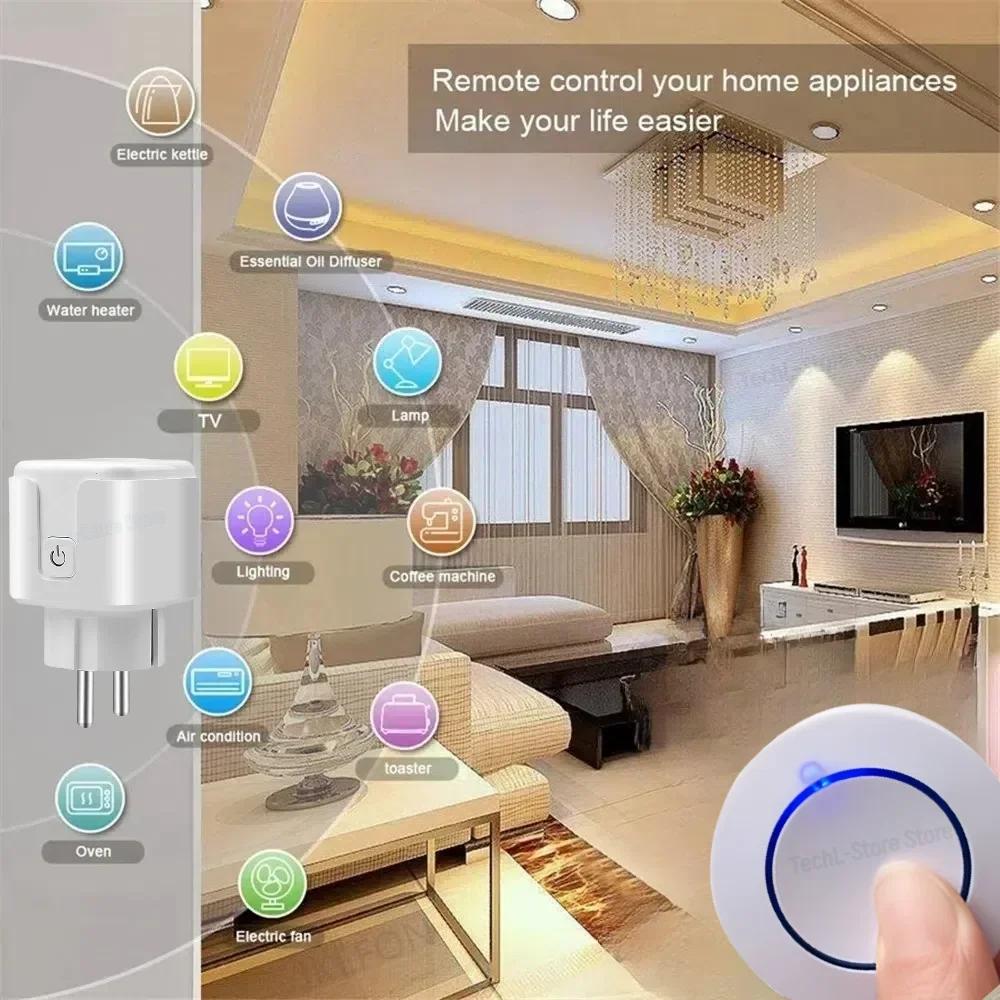 Smart Socket 16A Wifi Smart Plug 433 Mhz RF Wireless Remote Control EU FR Plug With Power Monitoring for Google Assistant Alexa