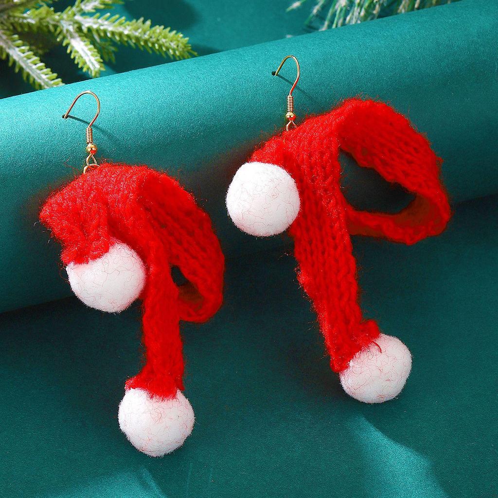 Europejski i Amerykański Świąteczny Styl Dzianinowa Wełniana Czapka ze Szalikiem i Kolczykami z Pomponami dla Dziewczynek