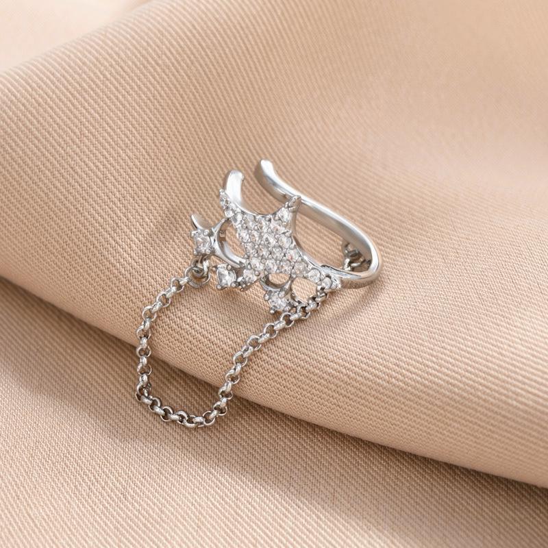Zirconia Star Chain Tassel Ear Clip: Elegant No-Piercing Earrings with Niche Design.