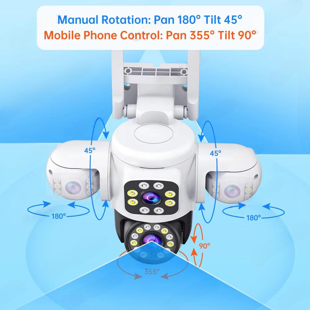 LS VISION Telecamera di Sorveglianza WiFi 6K Protezione di Sicurezza Triplo Schermo CCTV Tracciamento Automatico Impermeabile Yoosee PTZ IP Camera Esterno 12MP HD