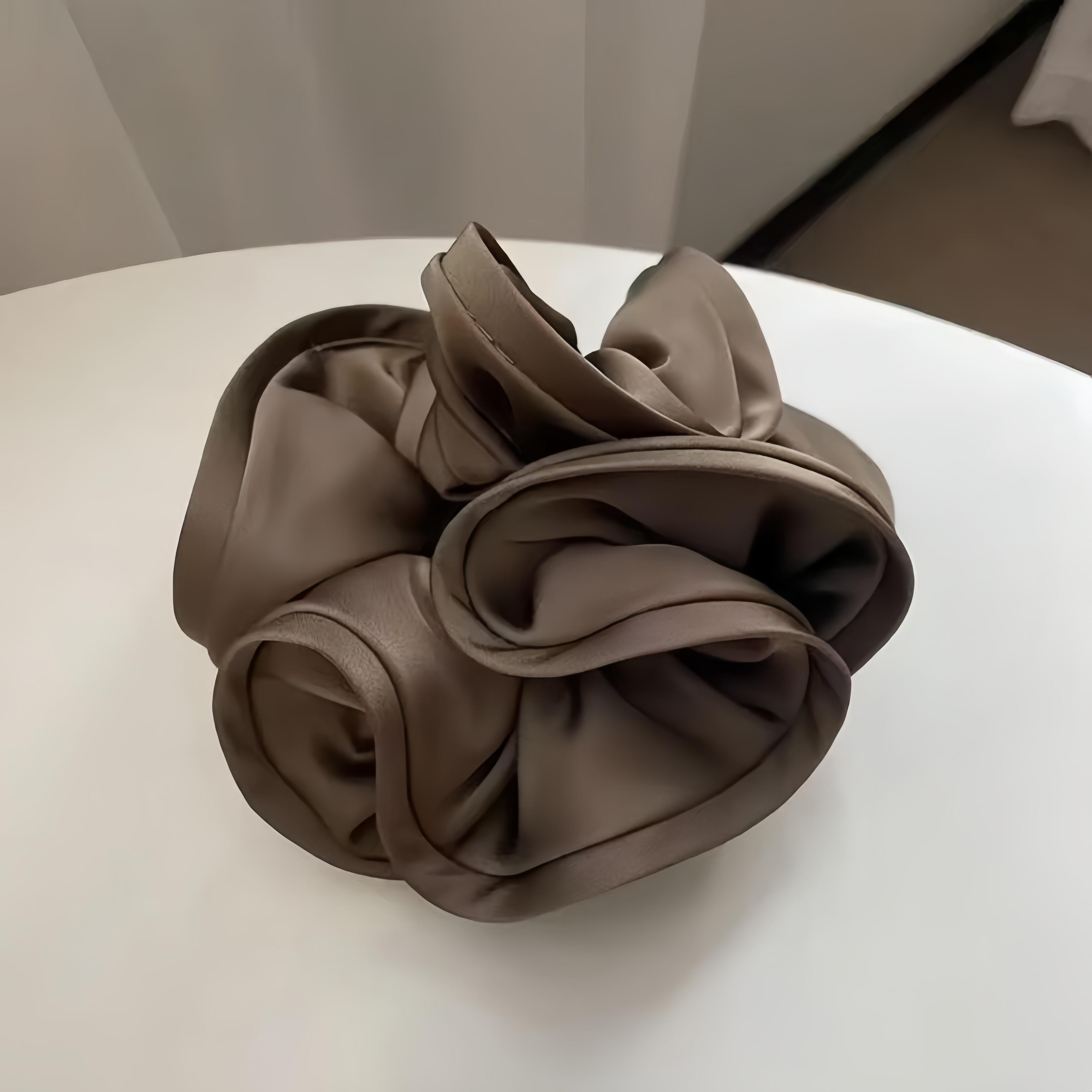 

Korean Style Big Ribbon Bow Scrunchies Satin Elastic Hair Bands Simple Elegant Ponytail Hair Accessories For Women коричневий