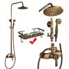 Antique Brass Shower Faucet Mixers Dual Handle Rainfall 8" Brass Shower Head with Bath Storage Shelf and Hooks Shower Water Tap