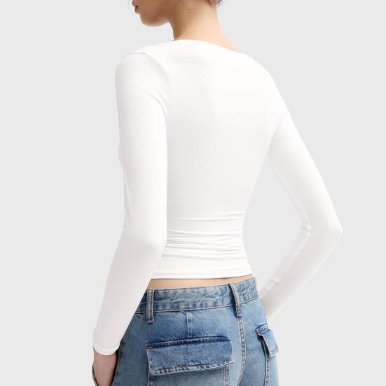 Γυναικεία Μπλούζες Βάσης Στρογγυλή Λαιμόκοψη Μακρυμάνικες Εφαρμοστή Γραμμή Πουλόβερ Μπλούζες Μονόχρωμες Υψηλής Ελαστικότητας Κανονική Εφαρμογή Ευέλικτη Μπλούζα