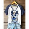 Womens V-Neck Short Sleeve T-Shirt With Leopard Print 3D Effect Colorful Ink Loose Fit Casual Office Wear